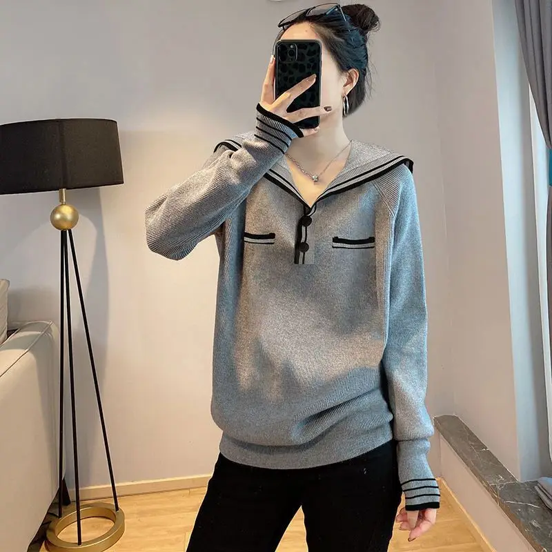 Pullover Sweater Women Autumn 2023 Fashion Versatile Casual Simple Top Navy Collar Korean Long Sleeve Pullover Knitwear Sweater
Pullover Sweater Women Autumn 2023 Fashion Versatile Casual Simple Top Navy Collar Korean Long Sleeve Pullover Knitwear Sweater