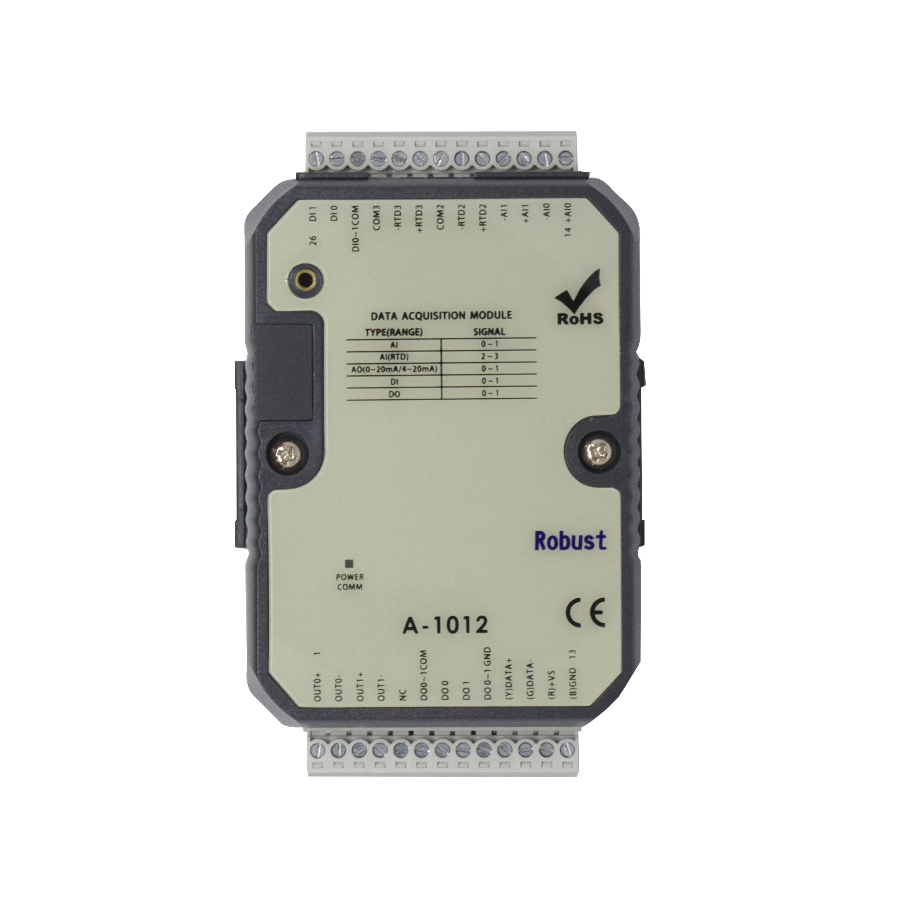 Аналоговый модуль ввода-вывода с 4AI 2AO 2DI 2DO RS-485 port modbus RTU protocol (A-1012)
Аналоговый модуль ввода-вывода с 4AI 2AO 2DI 2DO RS-485 port modbus RTU protocol (A-1012)