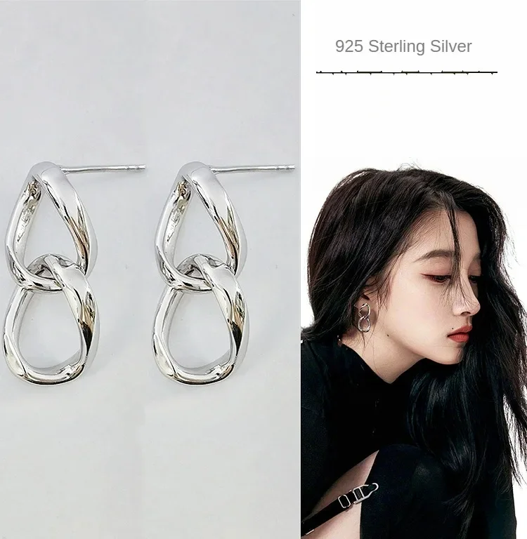 Minimalist 925 Sterling Silver Stud Earrings , Double Loop Chain for Women's Elegant Style
Minimalist 925 Sterling Silver Stud Earrings , Double Loop Chain for Women's Elegant Style