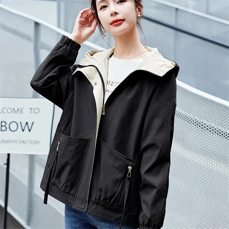 Women Hooded Coat Female's Spring Autumn 2023 New Casual Workwear Versatile Trench Fashion Short Jacket With Lining Jackets Blac
Women Hooded Coat Female's Spring Autumn 2023 New Casual Workwear Versatile Trench Fashion Short Jacket With Lining Jackets Blac