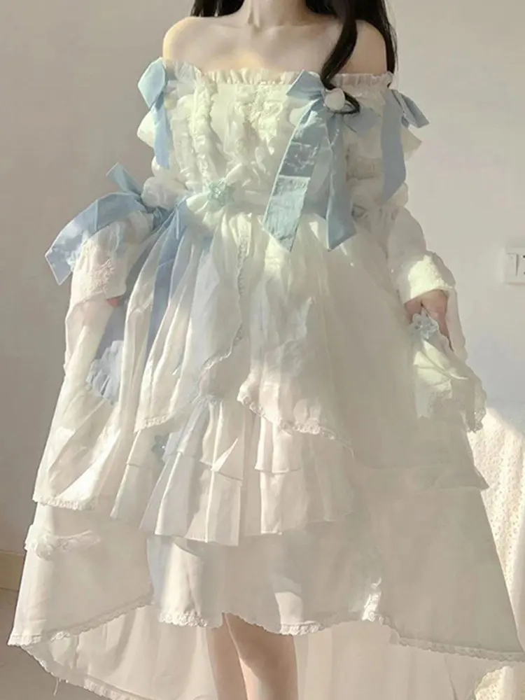 Princess Lolita Dress Fairy Jacquard Lolita Cos Costume Sweet Lolita Off-Shoulder Dress Light Blue Bow Tiered Ruffle Dress
Princess Lolita Dress Fairy Jacquard Lolita Cos Costume Sweet Lolita Off-Shoulder Dress Light Blue Bow Tiered Ruffle Dress