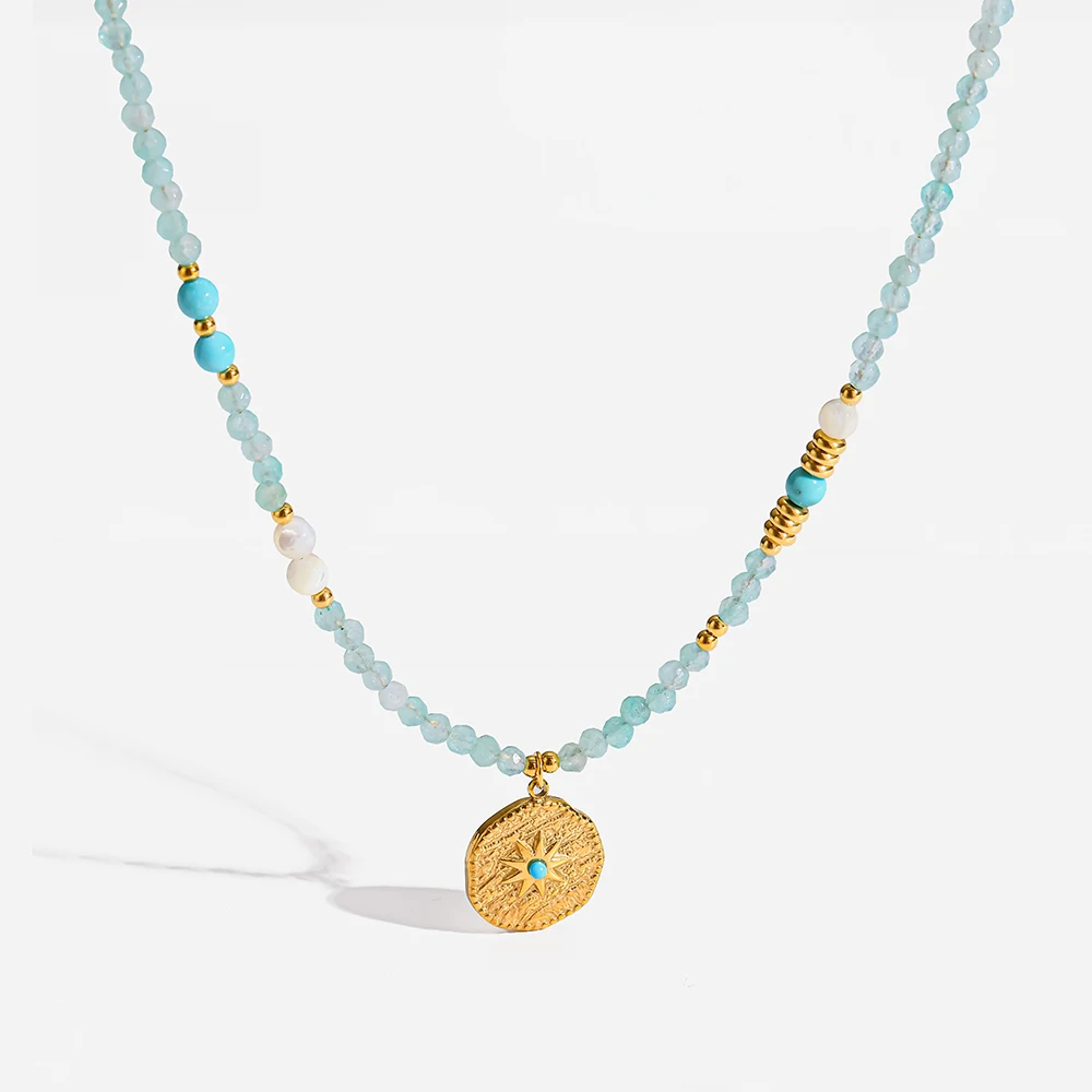 18K Gold Plated Mint Green Natural Stone Necklace Star Burst Pendant Stainless Steel Collar Chain Dainty Jewelry for Women
18K Gold Plated Mint Green Natural Stone Necklace Star Burst Pendant Stainless Steel Collar Chain Dainty Jewelry for Women