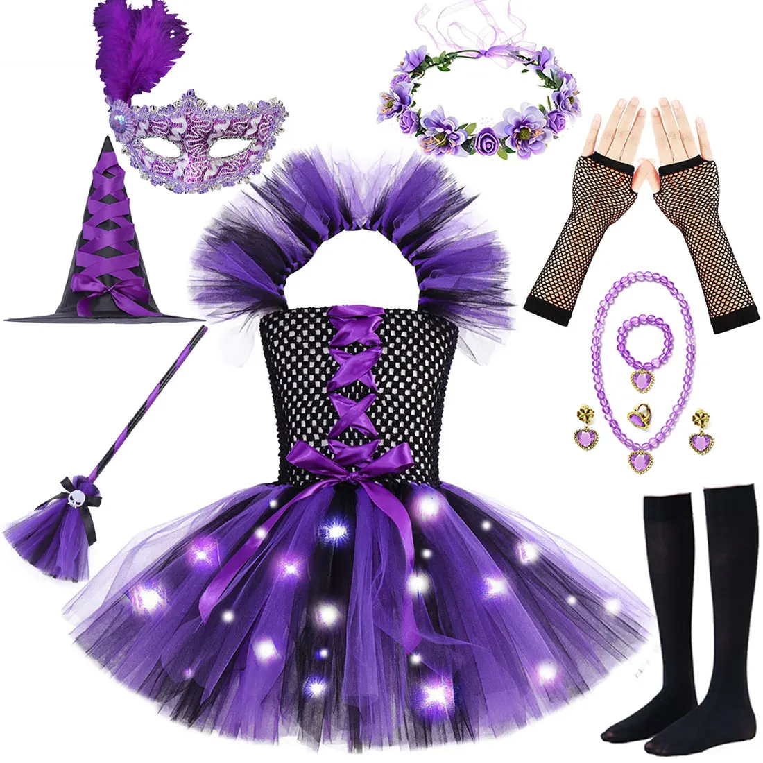 2025 Halloween Purple Witch Dress Girl Cosplay Magic Witch Evil Queen Dress With LED Carnival Party Dress Hat Broom Dress Set
2025 Halloween Purple Witch Dress Girl Cosplay Magic Witch Evil Queen Dress With LED Carnival Party Dress Hat Broom Dress Set