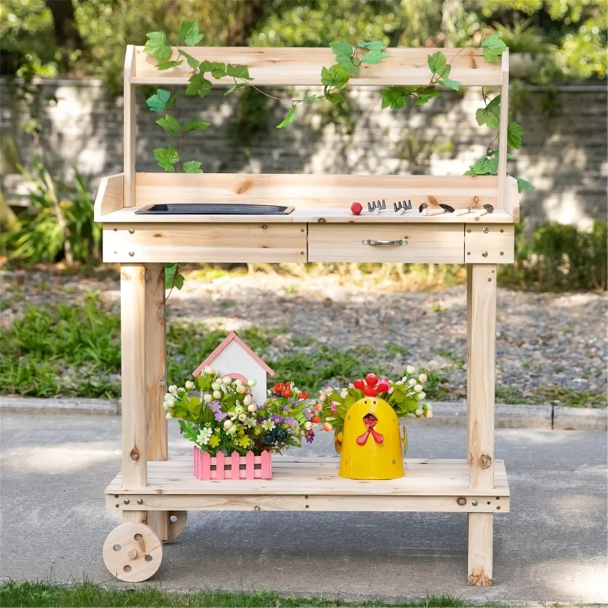 Garden plant table,Potting Table with 2 detachable wheels and Removable plastic sink,Perfect for porch,yard or garden,Natural
Garden plant table,Potting Table with 2 detachable wheels and Removable plastic sink,Perfect for porch,yard or garden,Natural