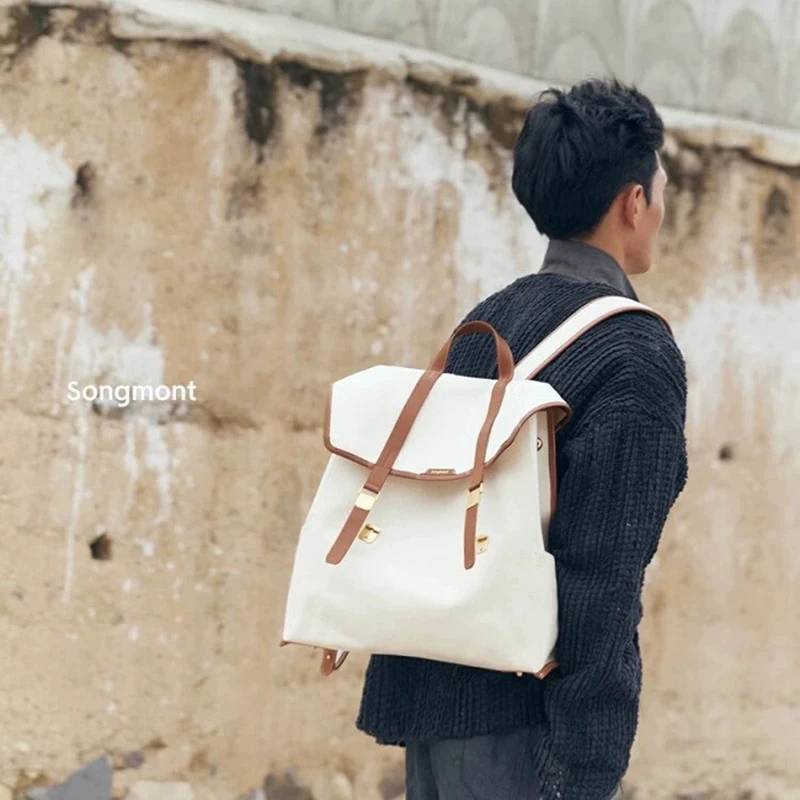 Fashionable new casual commuting vertical version large backpack denim canvas document computer bag 
