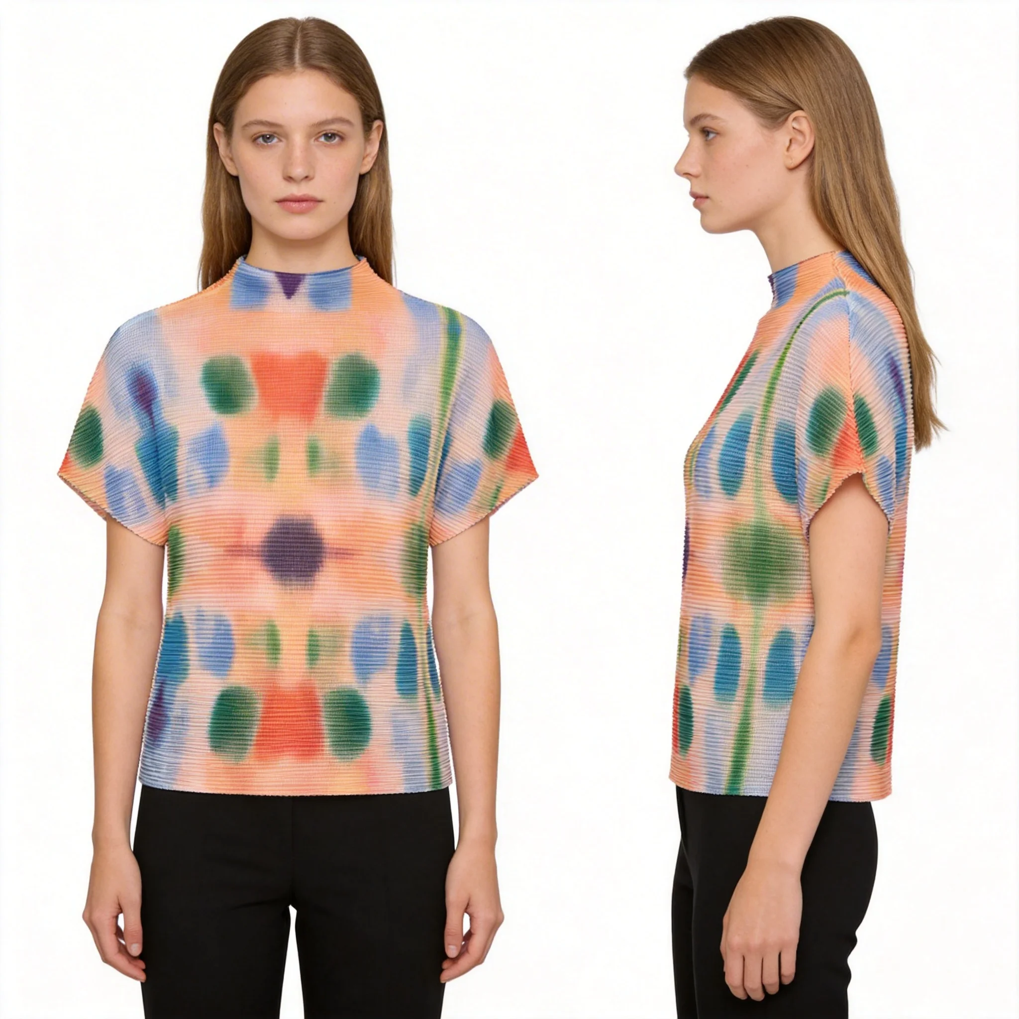 Miyake Style High-end Corn Grain Pleated Printed T-shirt for Women High Elastic Slim Fit Versatile Stand-up Collar Top for Women
Miyake Style High-end Corn Grain Pleated Printed T-shirt for Women High Elastic Slim Fit Versatile Stand-up Collar Top for Women