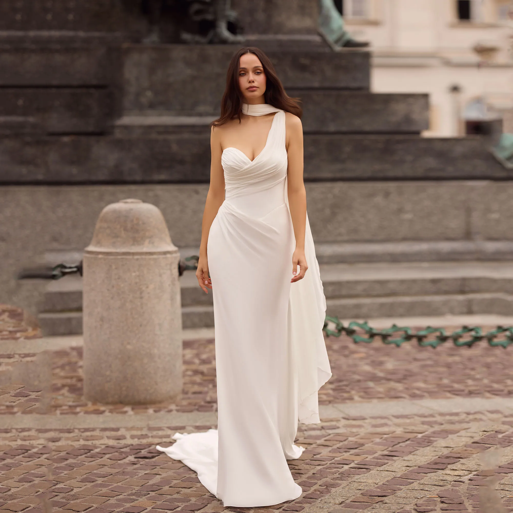 Civil Chiffon Mermaid Wedding Dresses With Shawls One Shoulder vestido de novia Sleeveless Corset Back Bride Gowns Customized
Civil Chiffon Mermaid Wedding Dresses With Shawls One Shoulder vestido de novia Sleeveless Corset Back Bride Gowns Customized