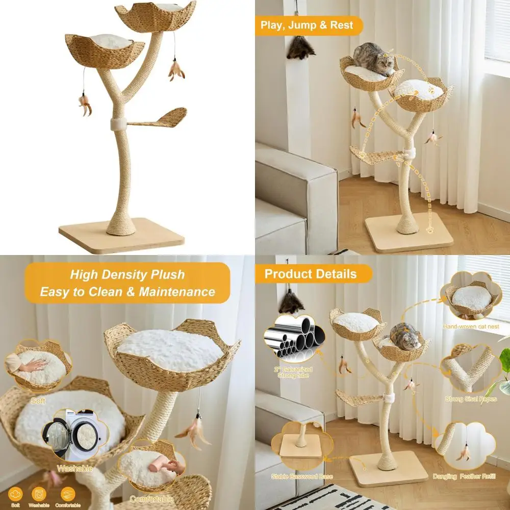 Elevated Modern Cat Tower with Woven Baskets: A Luxurious Scratching Post for Multiple Cats and a Perfect Gift for Cat Enthusias
Elevated Modern Cat Tower with Woven Baskets: A Luxurious Scratching Post for Multiple Cats and a Perfect Gift for Cat Enthusias