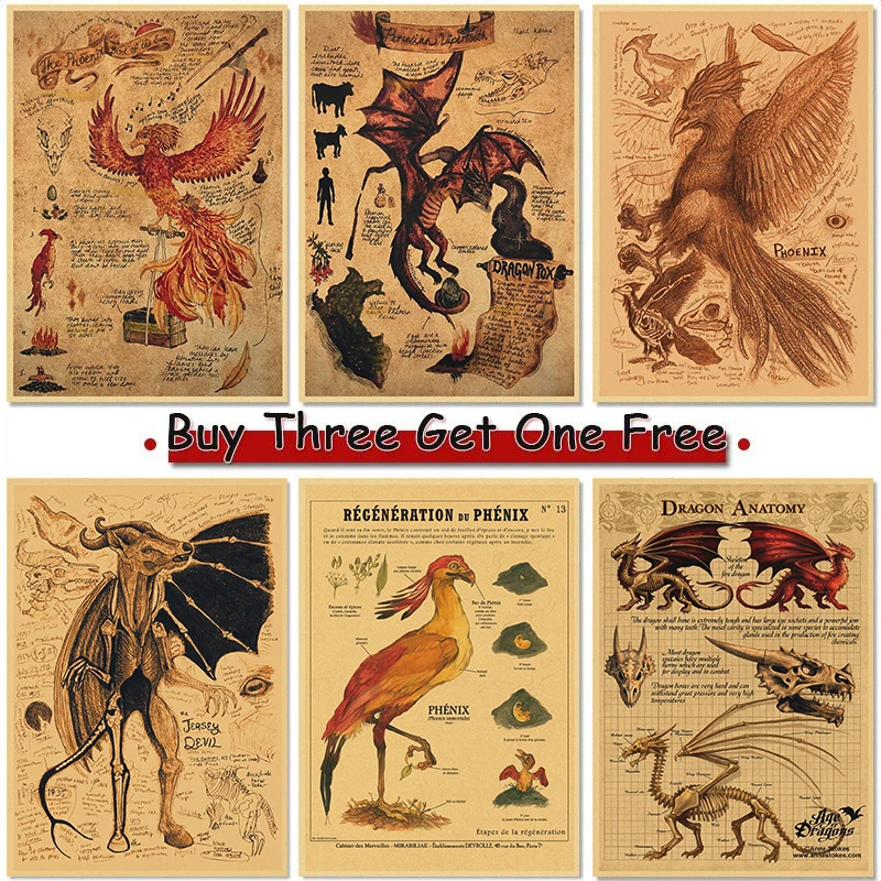 Natural Study Dragon/Tropical Basilisk/Phoenix/Fox/Dog/Wolf/Whale Print Poster Kraft Paper Vintage Home Room Decor Wall Painting
Natural Study Dragon/Tropical Basilisk/Phoenix/Fox/Dog/Wolf/Whale Print Poster Kraft Paper Vintage Home Room Decor Wall Painting