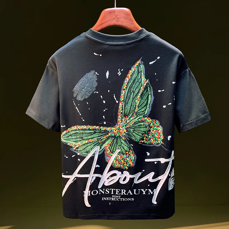Colorful short sleeved T-shirt for men's summer fashion trend, butterfly print high-end light luxury loose elastic men's top
Colorful short sleeved T-shirt for men's summer fashion trend, butterfly print high-end light luxury loose elastic men's top