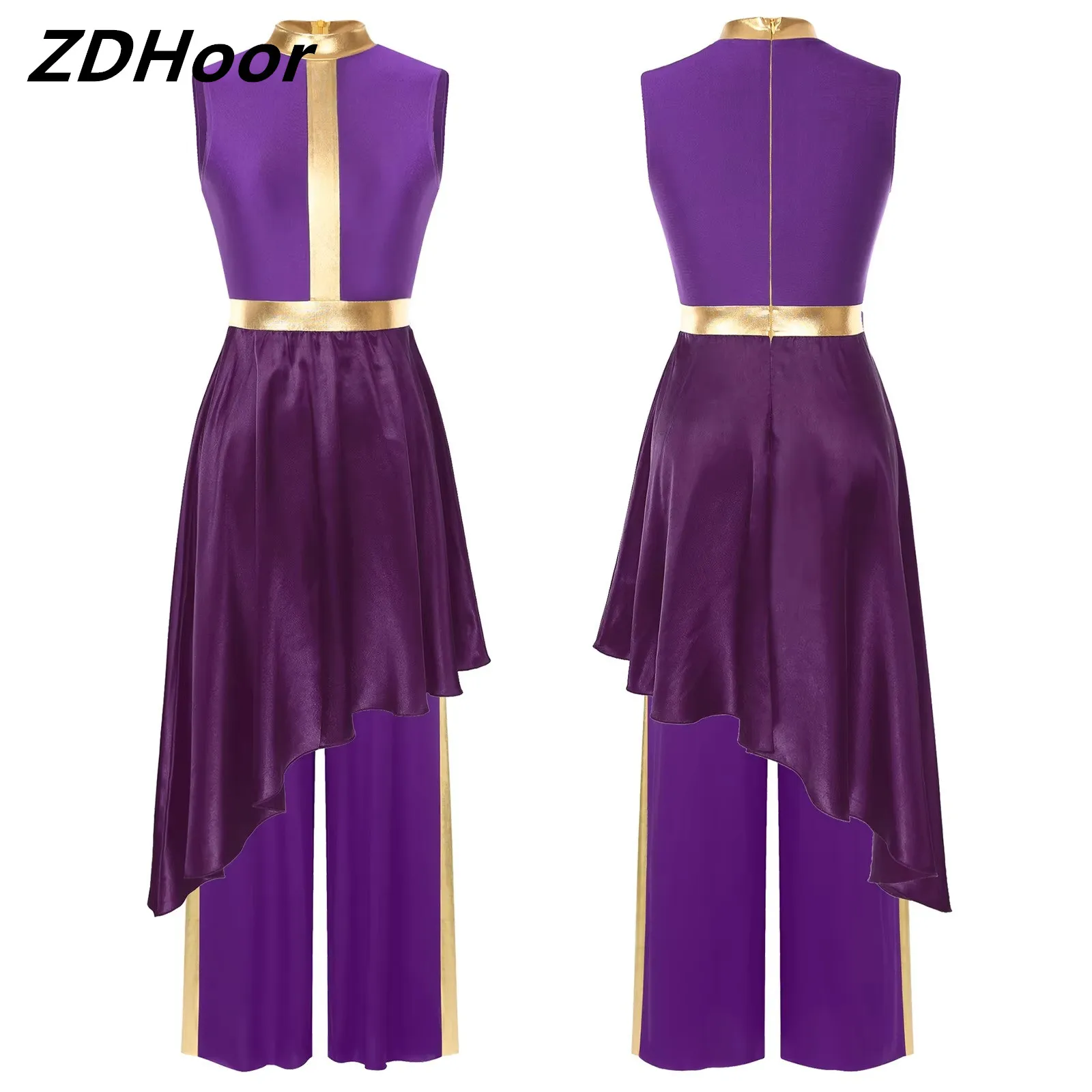 Women Liturgical Dance Sets Sleeveless Flowy Asymmetrical Hem Dress Invisible Dance Wear with Metallic Patchwork Loose Pants
Women Liturgical Dance Sets Sleeveless Flowy Asymmetrical Hem Dress Invisible Dance Wear with Metallic Patchwork Loose Pants