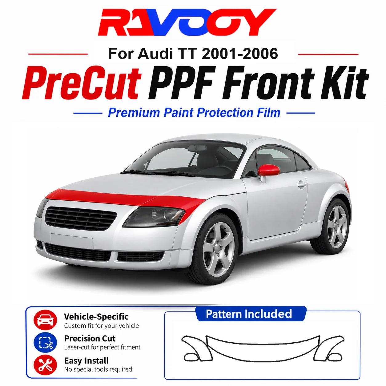 8.5mil TPU Precut PPF Kit For Audi TT 2001-2006 - Hood, Partial Fenders & Full Mirror Set - Self-Healing Gloss Clear Bra Film
8.5mil TPU Precut PPF Kit For Audi TT 2001-2006 - Hood, Partial Fenders & Full Mirror Set - Self-Healing Gloss Clear Bra Film