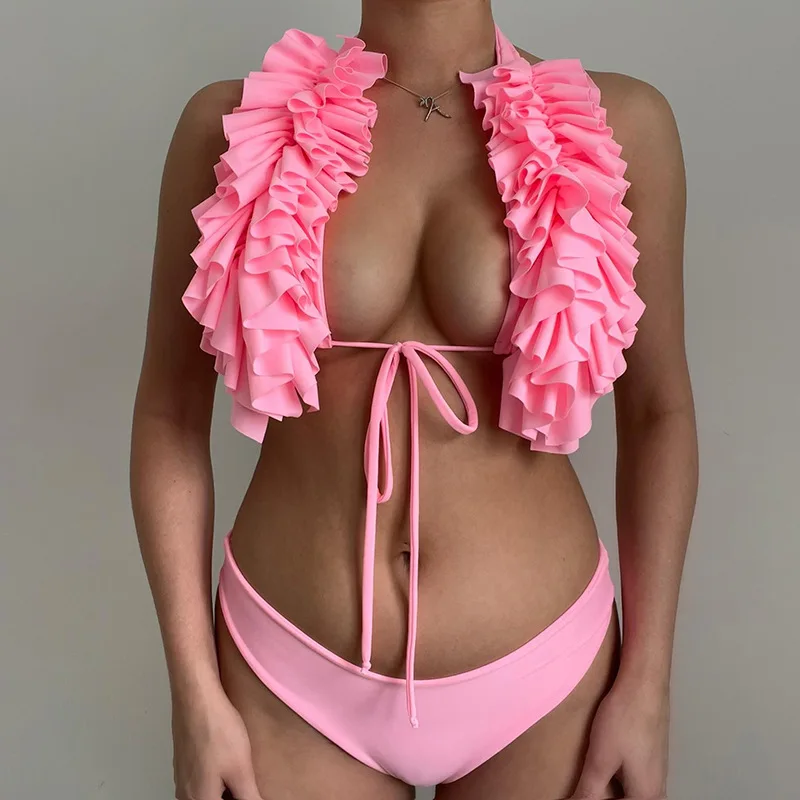 Sexy Solid color Two-piece Swimwear Women's Swimsuit Lotus leaf roll Bikinis Set Beach Bathing Suit Brazilian Biquinis
Sexy Solid color Two-piece Swimwear Women's Swimsuit Lotus leaf roll Bikinis Set Beach Bathing Suit Brazilian Biquinis