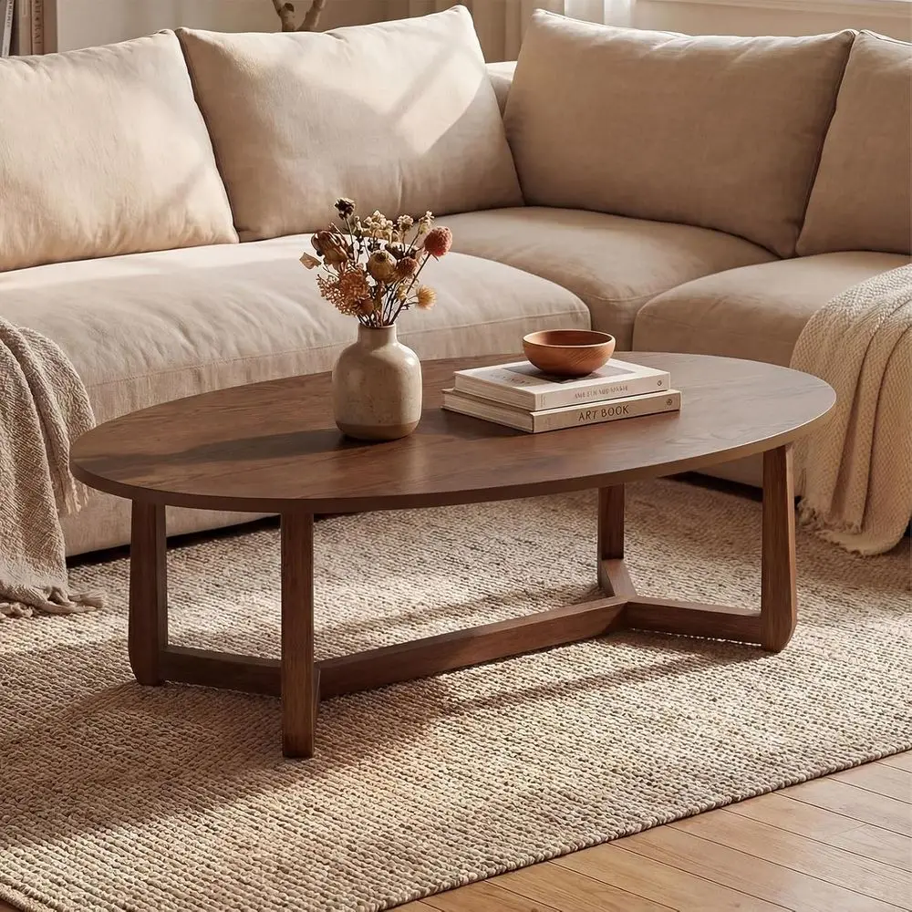 Oval Coee Table, 46'' Wood Center Table with Thickened Top & Solid Rubber Wood e, Low Proile Cocktail Accent Table, Century ern
Oval Coee Table, 46'' Wood Center Table with Thickened Top & Solid Rubber Wood e, Low Proile Cocktail Accent Table, Century ern