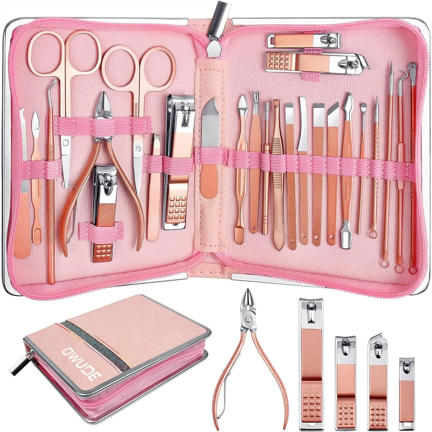 Manicure Set, 26PCS Professional Pedicure Kit Stainless Steel Nail Clippers Grooming Tools with Pink Leather Travel Case
Manicure Set, 26PCS Professional Pedicure Kit Stainless Steel Nail Clippers Grooming Tools with Pink Leather Travel Case