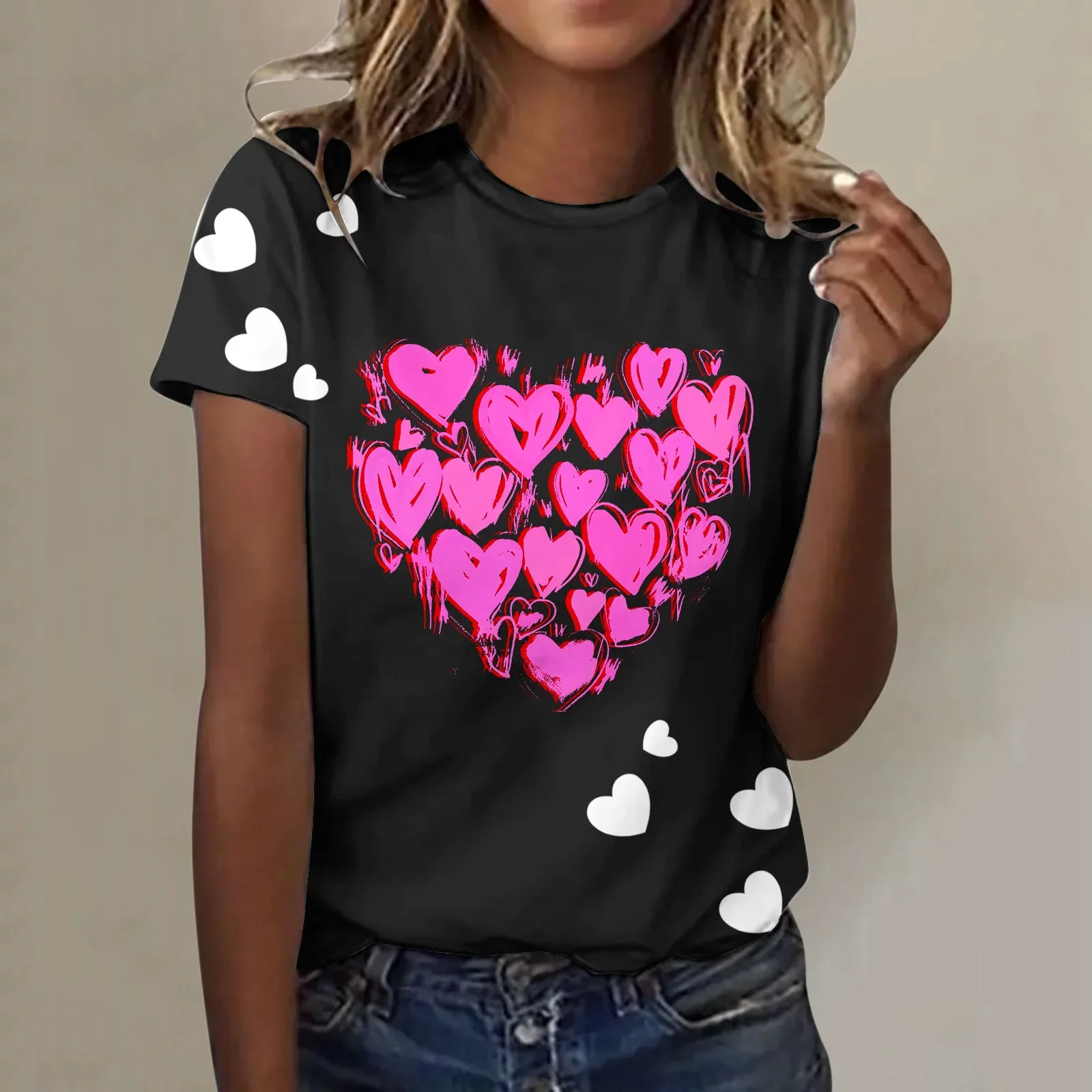 Fashion Valentines Day Love Print T Shirt Women'S Round Neck Short Sleeve Female Casual Sweet Heart Printed T Shirt 2023
Fashion Valentines Day Love Print T Shirt Women'S Round Neck Short Sleeve Female Casual Sweet Heart Printed T Shirt 2023