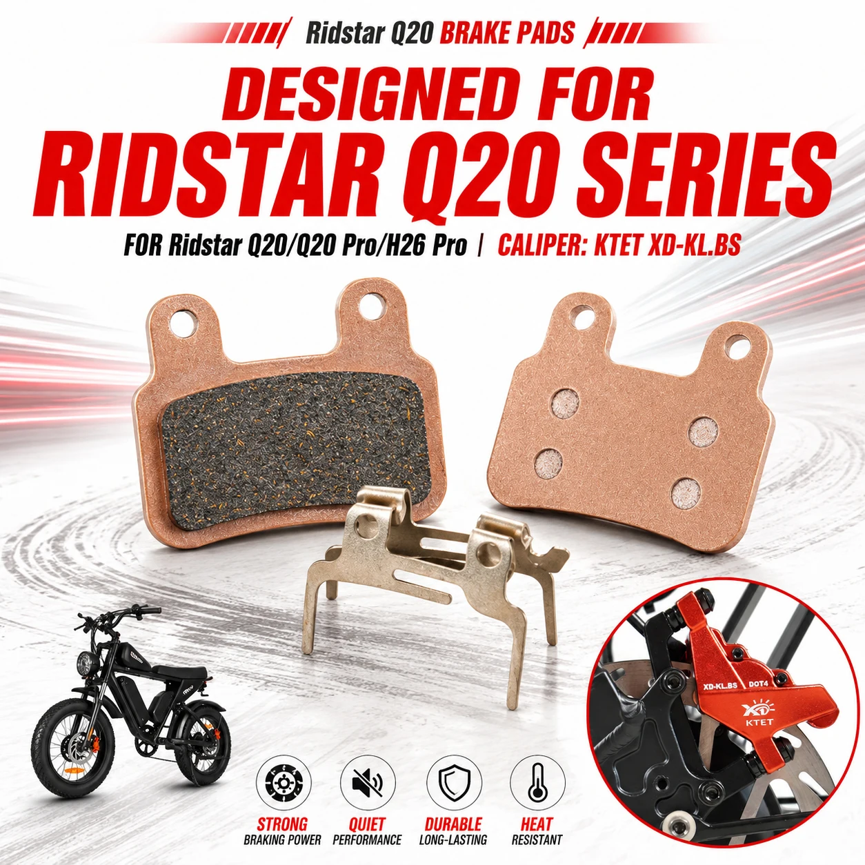 Ridstar Q20 Brake Pads Semi-Metallic Anti Vibration Bulk Pack for EKX X21 Bopzin Q8 YVY K20 Freego X2 KTET XD-KL.BS Ebike
Ridstar Q20 Brake Pads Semi-Metallic Anti Vibration Bulk Pack for EKX X21 Bopzin Q8 YVY K20 Freego X2 KTET XD-KL.BS Ebike