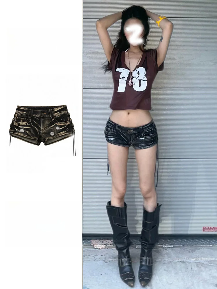 American Spice Girls Washed Black Strap Denim Shorts Women 2026 Summer Low Waist Slim Skinny Sexy Hip Wrap Hot Pants
American Spice Girls Washed Black Strap Denim Shorts Women 2026 Summer Low Waist Slim Skinny Sexy Hip Wrap Hot Pants