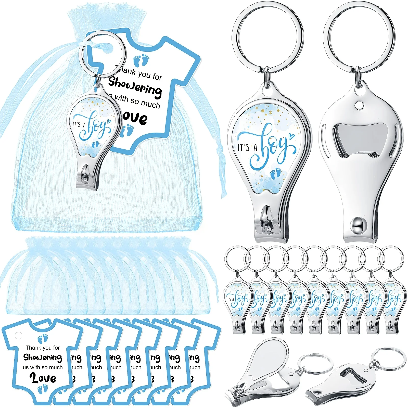 108pcs Shower Favors for Guests 36 Nail Clipper Bottle Opener Keychain 36 Thank You Tags and Organza Bags
108pcs Shower Favors for Guests 36 Nail Clipper Bottle Opener Keychain 36 Thank You Tags and Organza Bags