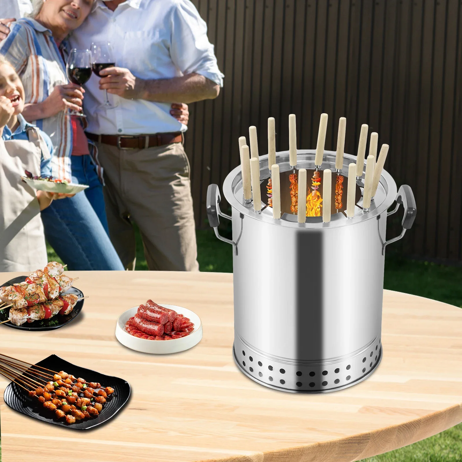 Cylinder Charcoal Grill, Portable Compact BBQ Charcoal Grill with 30* Skewers , for Camping, Picnics, Parties, Beaches 
Cylinder Charcoal Grill, Portable Compact BBQ Charcoal Grill with 30* Skewers , for Camping, Picnics, Parties, Beaches