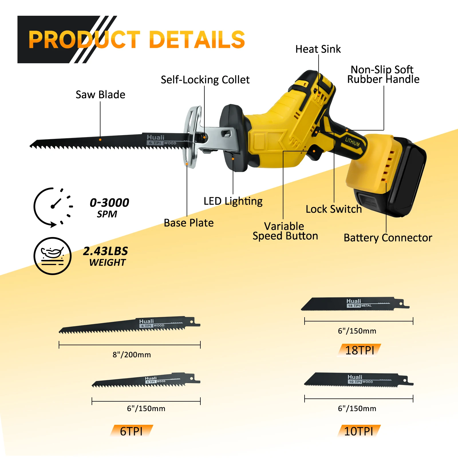 3000SPM Reciprocating Saw Adjustable Speed Electric Cordless Cutter PVC Pipe Plastic Wood Branch Cutting For Dewalt 20V Battery
3000SPM Reciprocating Saw Adjustable Speed Electric Cordless Cutter PVC Pipe Plastic Wood Branch Cutting For Dewalt 20V Battery