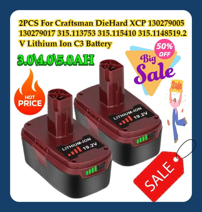 2PCS For Craftsman DieHard XCP 130279005 130279017 315.113753 315.115410 315.1148519.2 V Lithium Ion C3 Battery
2PCS For Craftsman DieHard XCP 130279005 130279017 315.113753 315.115410 315.1148519.2 V Lithium Ion C3 Battery