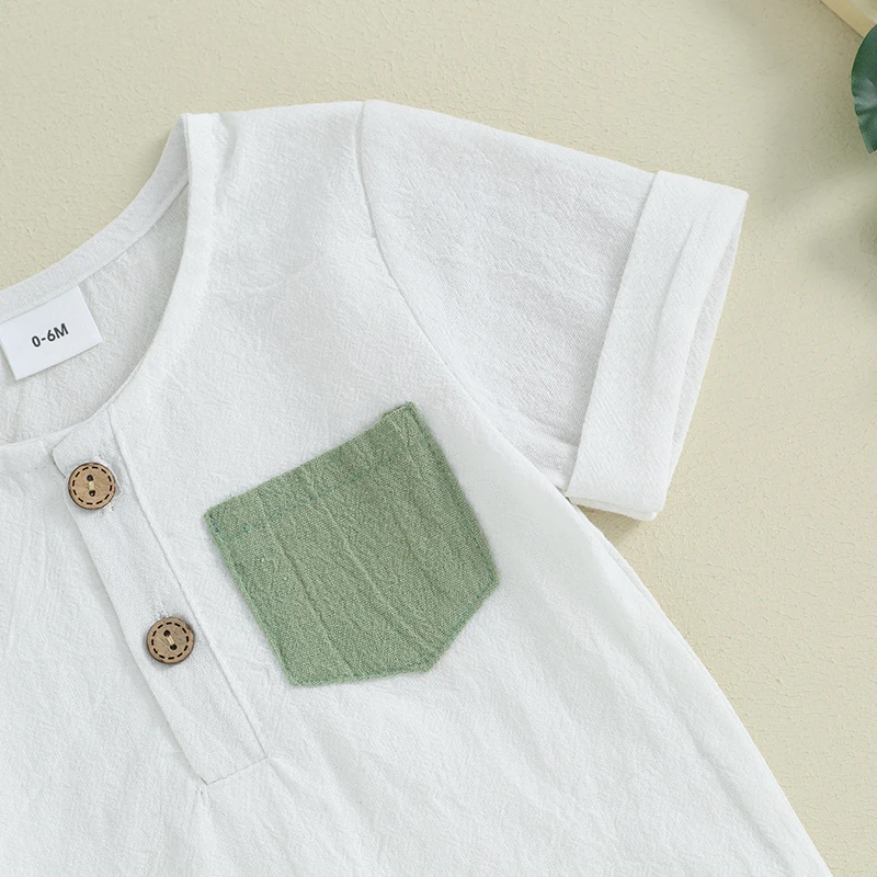 Baby Boy Summer Outfit 2 Pcs Clothes Contrast Color Half Button Short Sleeve T-shirt and Elastic Waist Shorts Set
Baby Boy Summer Outfit 2 Pcs Clothes Contrast Color Half Button Short Sleeve T-shirt and Elastic Waist Shorts Set