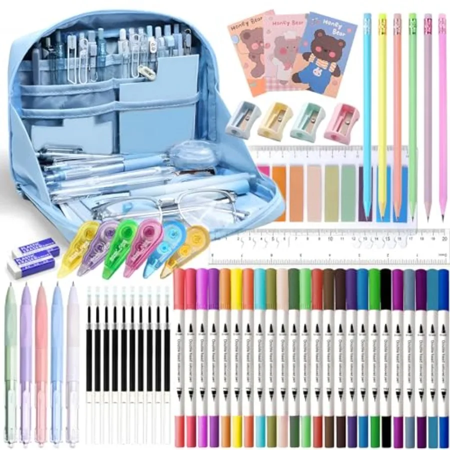 56 PCS Aesthetic School Supplies with Large Pencil Case, 24 Double Brush Marker Pens, 5 Black Ink Gel Pens, 6 Macaron Pencils,
56 PCS Aesthetic School Supplies with Large Pencil Case, 24 Double Brush Marker Pens, 5 Black Ink Gel Pens, 6 Macaron Pencils,