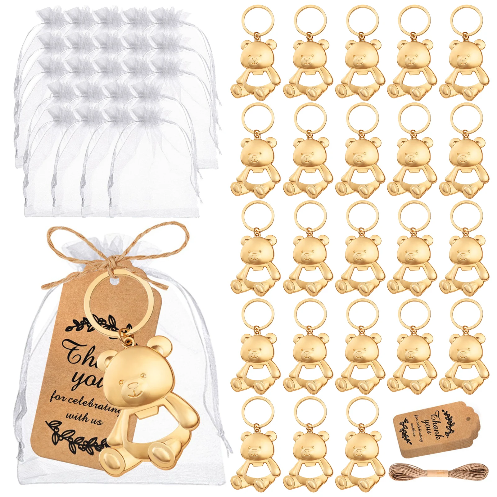 24Pcs Bottle Opener + Keychain, with Little Bear Shape, Mesh Candy Bag + Thank You Card, for Birthday Wedding Party Guest Gift
24Pcs Bottle Opener + Keychain, with Little Bear Shape, Mesh Candy Bag + Thank You Card, for Birthday Wedding Party Guest Gift