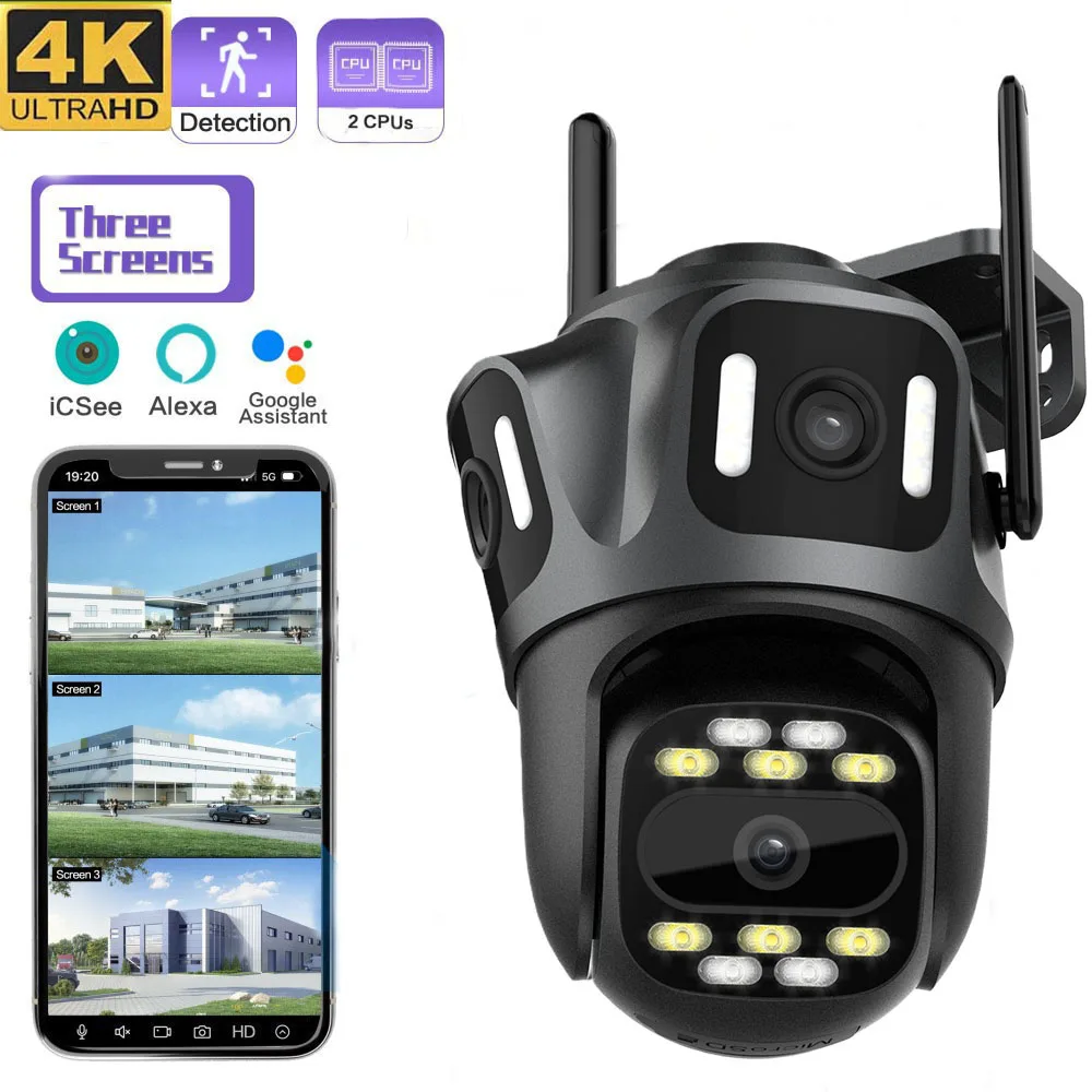 Uzoom 4K уличная Wi-Fi IP-камера с тремя объективами и искусственным интеллектом обнаружения человека PTZ водонепроницаемая IP66 система видеонаблюдения iCsee
Uzoom 4K уличная Wi-Fi IP-камера с тремя объективами и искусственным интеллектом обнаружения человека PTZ водонепроницаемая IP66 система видеонаблюдения iCsee