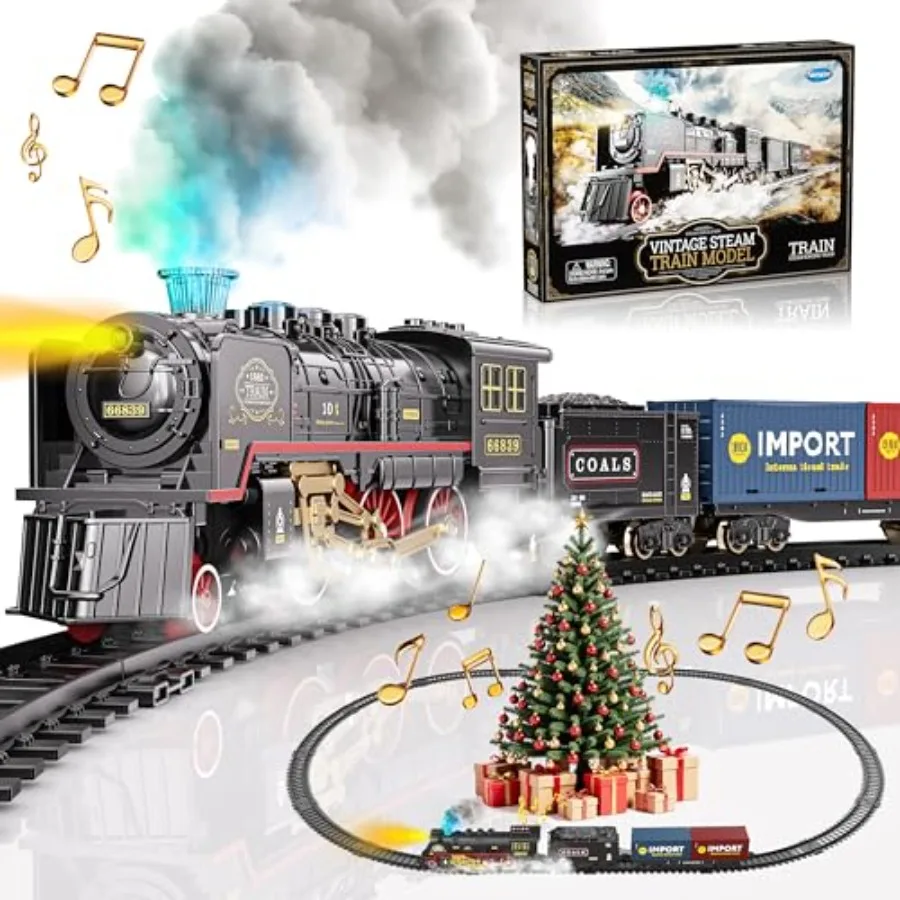 Electric Train Set for Under Christmas Tree: Plastic Locomotive with Smoke Lights Sound Red and Gray Track Toy Birthday Gift fo
Electric Train Set for Under Christmas Tree: Plastic Locomotive with Smoke Lights Sound Red and Gray Track Toy Birthday Gift fo