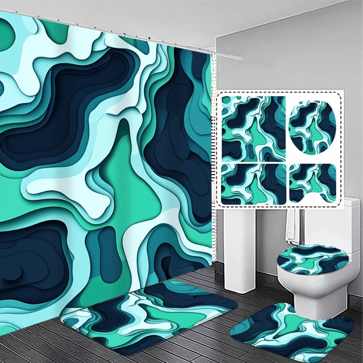 4шт. Набор для ванной комнаты современного абстрактного дизайна — нескользящий водопоглощающий коврик, мягкий удобный коврик для ванной, высокое качество затемнения
4шт. Набор для ванной комнаты современного абстрактного дизайна — нескользящий водопоглощающий коврик, мягкий удобный коврик для ванной, высокое качество затемнения