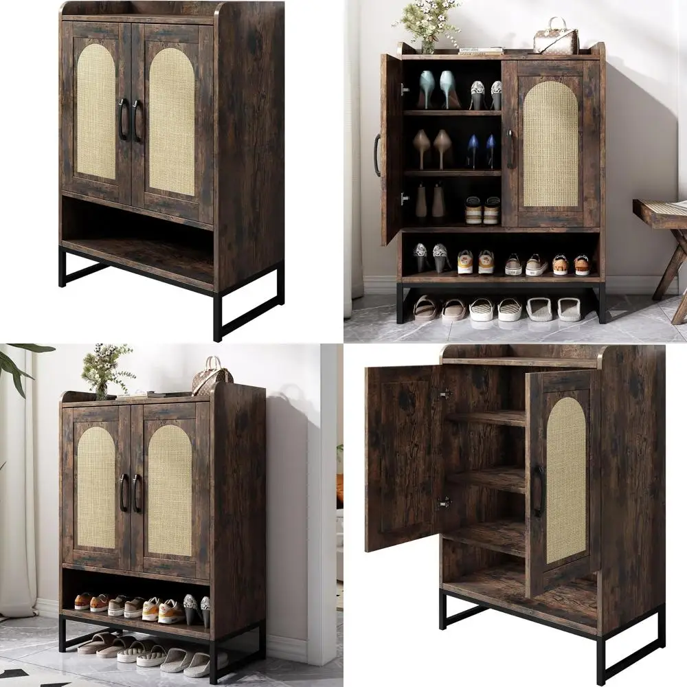Rustic Brown Wooden Shoe Storage Cabinet with Rattan Door and Adjustable Shelves for Entryway or Living Room
Rustic Brown Wooden Shoe Storage Cabinet with Rattan Door and Adjustable Shelves for Entryway or Living Room
