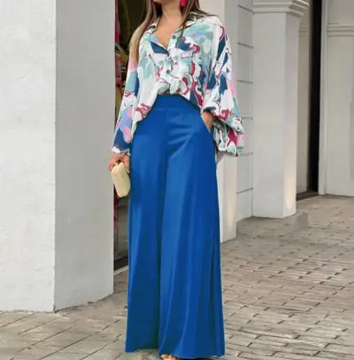 Geometric Print Lapel Button Lantern Sleeve Shirt and High Waisted Wide Leg Pants Set for Autumn Women's Fashion Personality Set
Geometric Print Lapel Button Lantern Sleeve Shirt and High Waisted Wide Leg Pants Set for Autumn Women's Fashion Personality Set