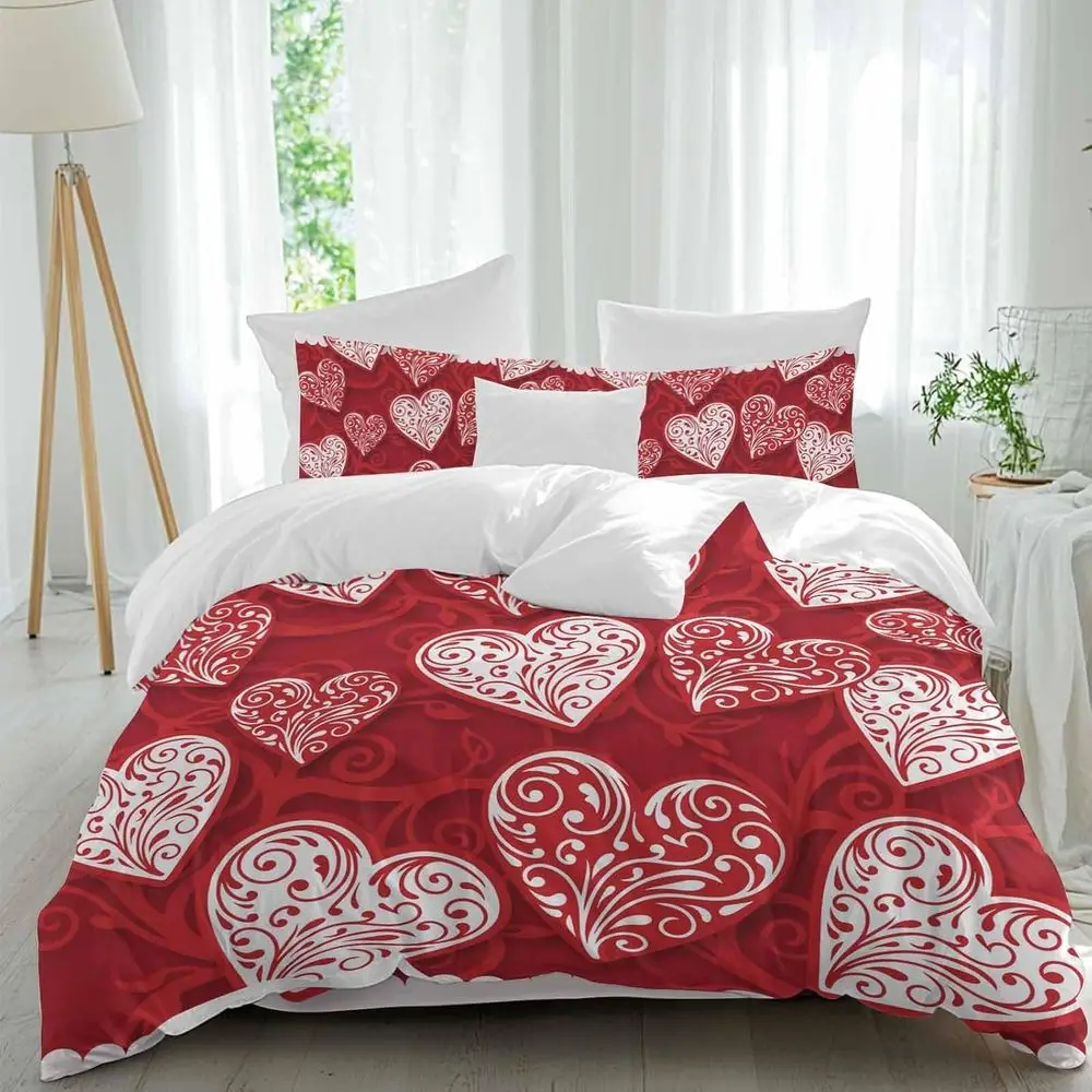 Valentine's Day Sheet Set, Abstract tic Red White loral Love Heart Red 4 Pieces Breathable Sot Duvet Cover Set Bedding Cozy Bed
Valentine's Day Sheet Set, Abstract tic Red White loral Love Heart Red 4 Pieces Breathable Sot Duvet Cover Set Bedding Cozy Bed