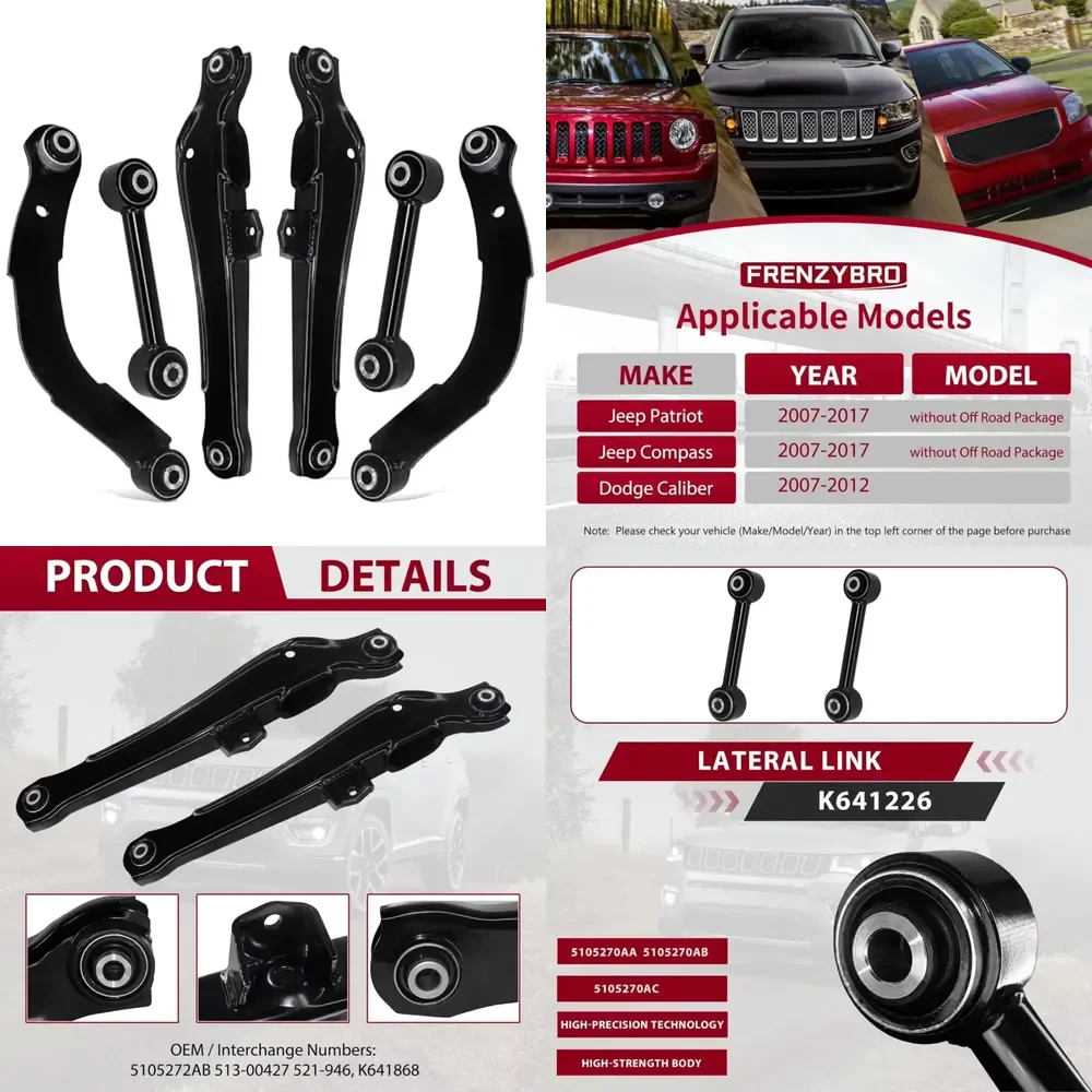 AP01 Frenzybro 6 Pcs Rear Upper Lower Control Arms Lower Rearward Lateral Toe Arms for Jeep Patriot Compass 2007–2017
AP01 Frenzybro 6 Pcs Rear Upper Lower Control Arms Lower Rearward Lateral Toe Arms for Jeep Patriot Compass 2007–2017