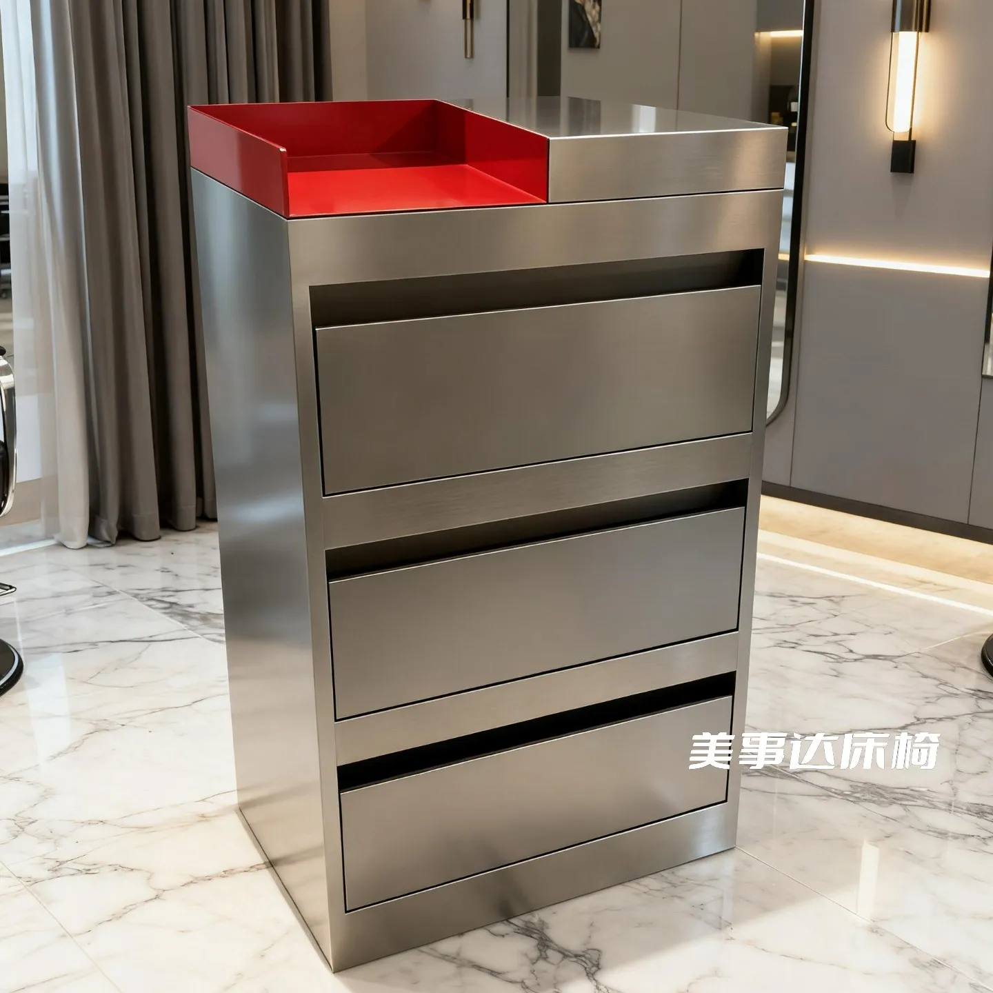 Special stainless steel display cabinet for hair salon, barber shop, double-sided storage tool cart
Special stainless steel display cabinet for hair salon, barber shop, double-sided storage tool cart