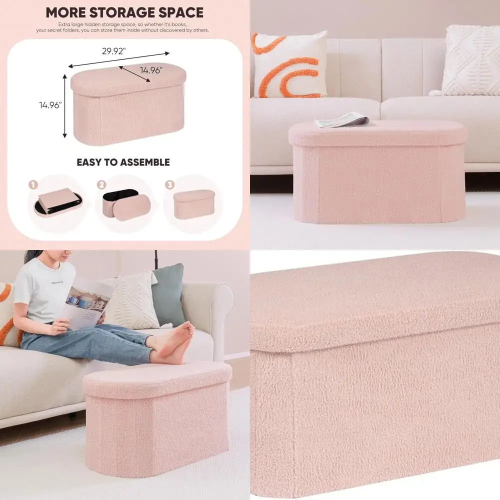 Pink 30 Collapsible Storage Ottoman with Footrest for Living Room and Bedroom Use
Pink 30 Collapsible Storage Ottoman with Footrest for Living Room and Bedroom Use