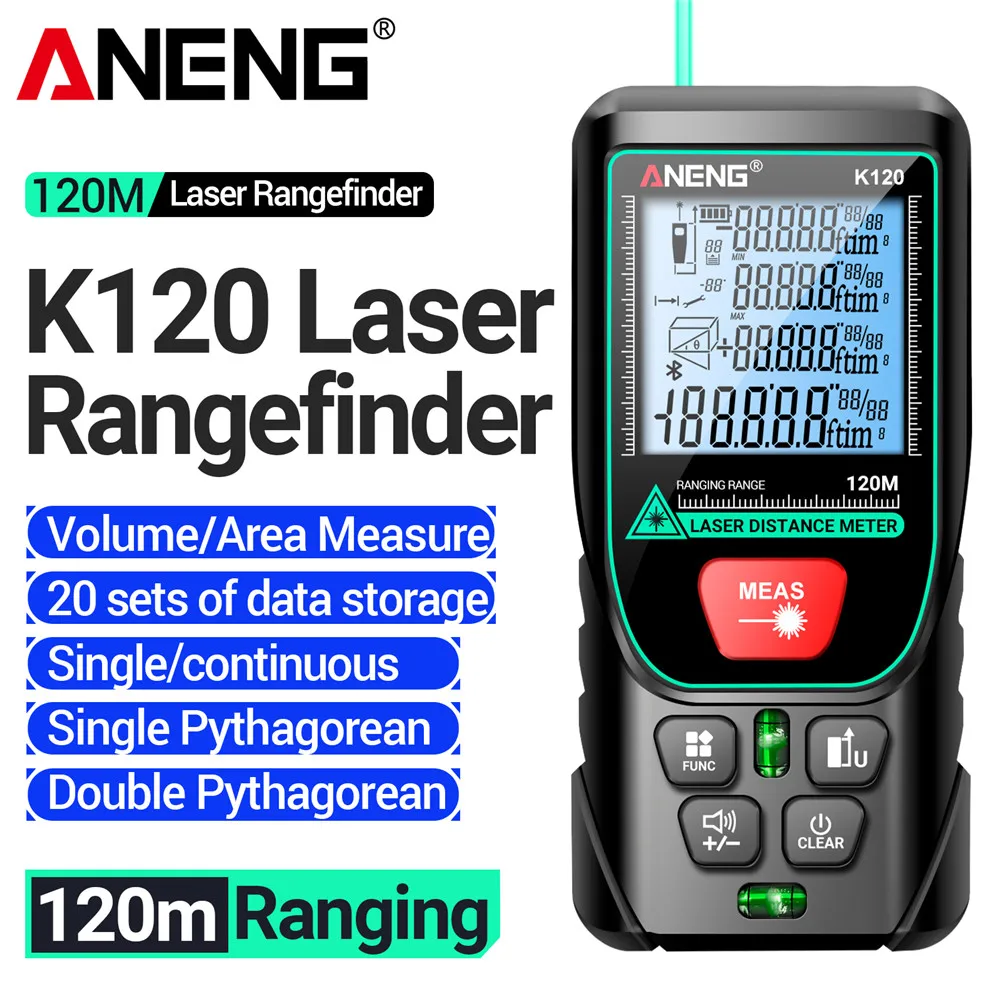 Лазерный дальномер ANENG K120 120 м, измерение объема/площади, ±3 мм, зеленый лазер, непрерывное измерение расстояния, тестер с хранением 20 групп данных
Лазерный дальномер ANENG K120 120 м, измерение объема/площади, ±3 мм, зеленый лазер, непрерывное измерение расстояния, тестер с хранением 20 групп данных
