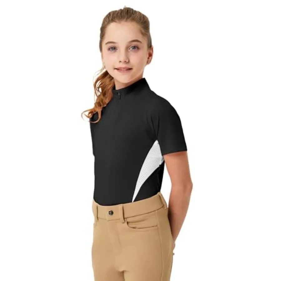 Girls Short Sleeve Equestrian Shirt Quick Dry Horse Riding Shirts Half Zip Horseback Show Shirt
Girls Short Sleeve Equestrian Shirt Quick Dry Horse Riding Shirts Half Zip Horseback Show Shirt