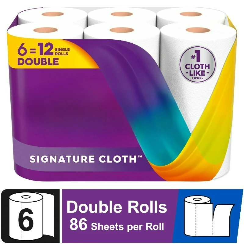 Cloth Paper Towels, 6 Double Rolls, 86 Sheets per Roll
Cloth Paper Towels, 6 Double Rolls, 86 Sheets per Roll