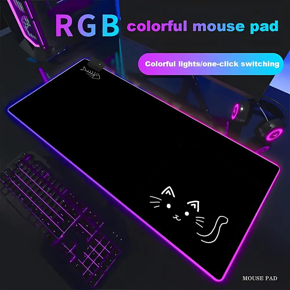 with Black Cat Fishbone Design Mouse Pad Animation Games RGB Gaming HD Gamer Large LED Light XXL PC Computer pad Non-slip Decor
with Black Cat Fishbone Design Mouse Pad Animation Games RGB Gaming HD Gamer Large LED Light XXL PC Computer pad Non-slip Decor