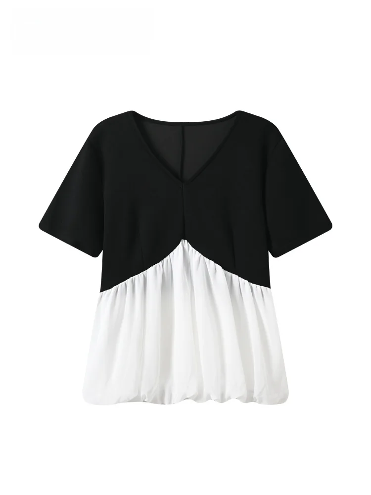 plus Size Short Sleeve T-Shirt Women's Summer New Style Slimming Fashionable Shoulder Level Top Splicing Design V-neck Mid-le...
plus Size Short Sleeve T-Shirt Women's Summer New Style Slimming Fashionable Shoulder Level Top Splicing Design V-neck Mid-le...