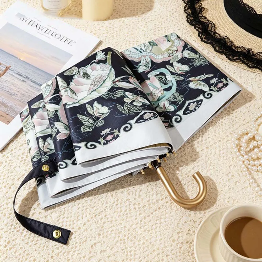 Golden Curved Hook Handle Folding Parasol 8 Ribs Anti UV Sun Rain Women Umbrella Floral Print Portable Umbrella with Storage Bag
Golden Curved Hook Handle Folding Parasol 8 Ribs Anti UV Sun Rain Women Umbrella Floral Print Portable Umbrella with Storage Bag