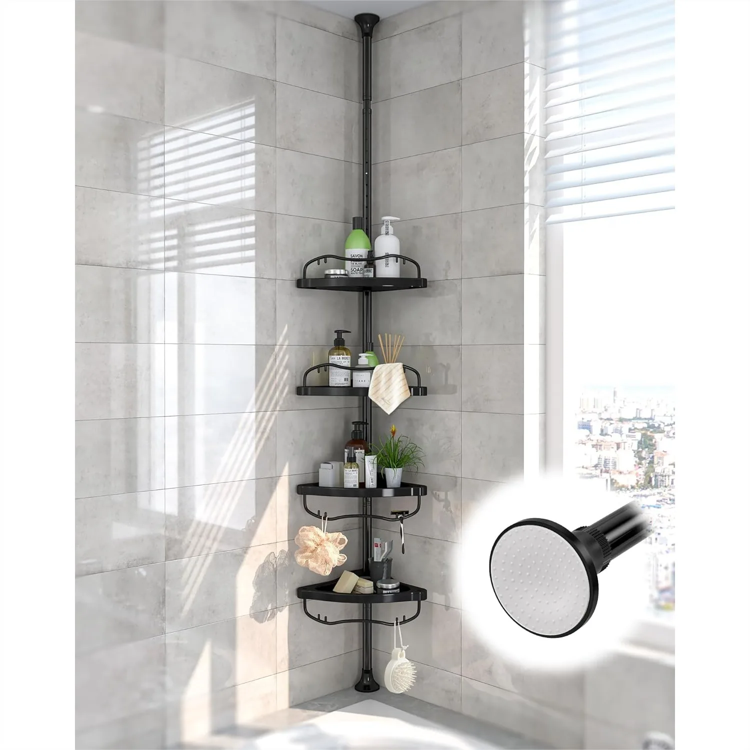 Corner Shower Caddy: Rustproof Tension Pole Organizer, Adjustable Shelves for Bathroom Storage, Floor to Ceiling Stand
Corner Shower Caddy: Rustproof Tension Pole Organizer, Adjustable Shelves for Bathroom Storage, Floor to Ceiling Stand