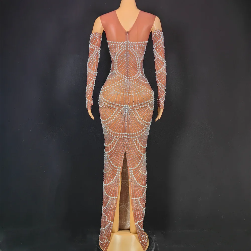 Mesh hot diamond pearl dress slim dress evening dress stage performance clothes
Mesh hot diamond pearl dress slim dress evening dress stage performance clothes