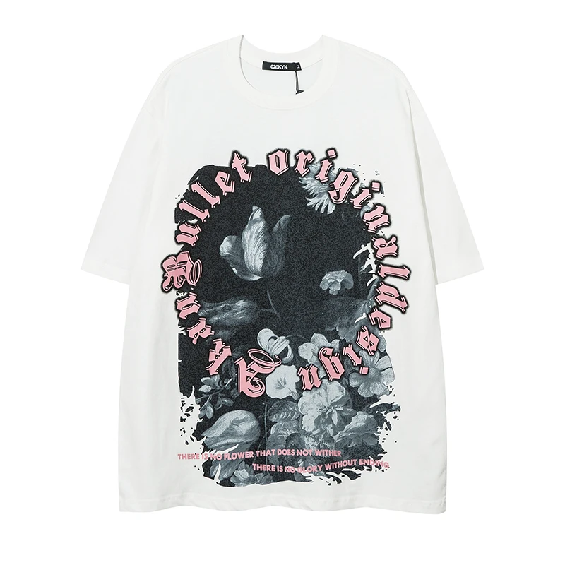 Men's summer new short-sleeved cotton tide T-shirt American street hip-hop loose letters floral printing
Men's summer new short-sleeved cotton tide T-shirt American street hip-hop loose letters floral printing