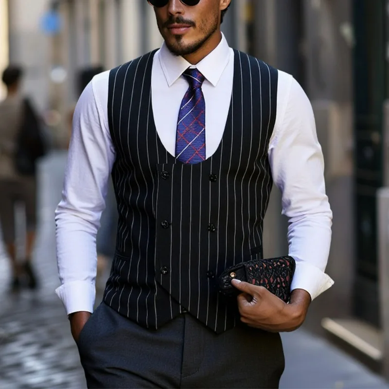 KIDWHXR Man Suit Vest Vintage Striped Double-breasted Men Waistcoat British Style Slim Sleeveless Casual Versatile Male Vest
KIDWHXR Man Suit Vest Vintage Striped Double-breasted Men Waistcoat British Style Slim Sleeveless Casual Versatile Male Vest