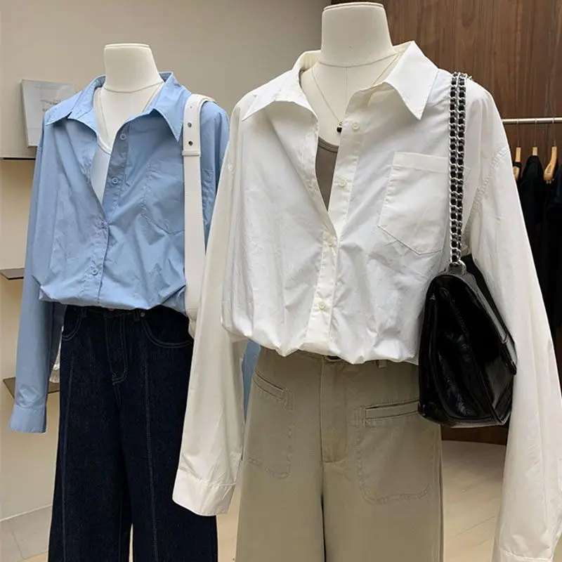 Ele White Pure Cotton Long Sve Women's irt Spring Commute Sle Slimming Drapey Top Korean Loose Fit Collar
Ele White Pure Cotton Long Sve Women's irt Spring Commute Sle Slimming Drapey Top Korean Loose Fit Collar