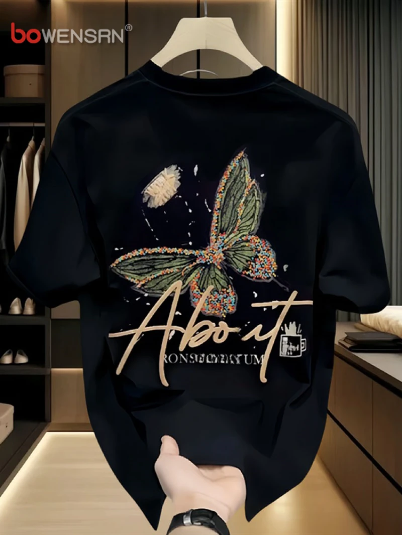 High-end butterfly print short-sleeved T-shirt for men, 2025 new summer, pure cotton, versatile and loose American-style T-shirt
High-end butterfly print short-sleeved T-shirt for men, 2025 new summer, pure cotton, versatile and loose American-style T-shirt